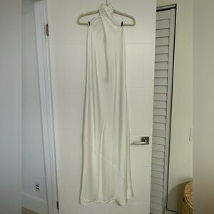 Show Me Your MuMu Jasmine Halter Ivory White Satin Maxi Dress